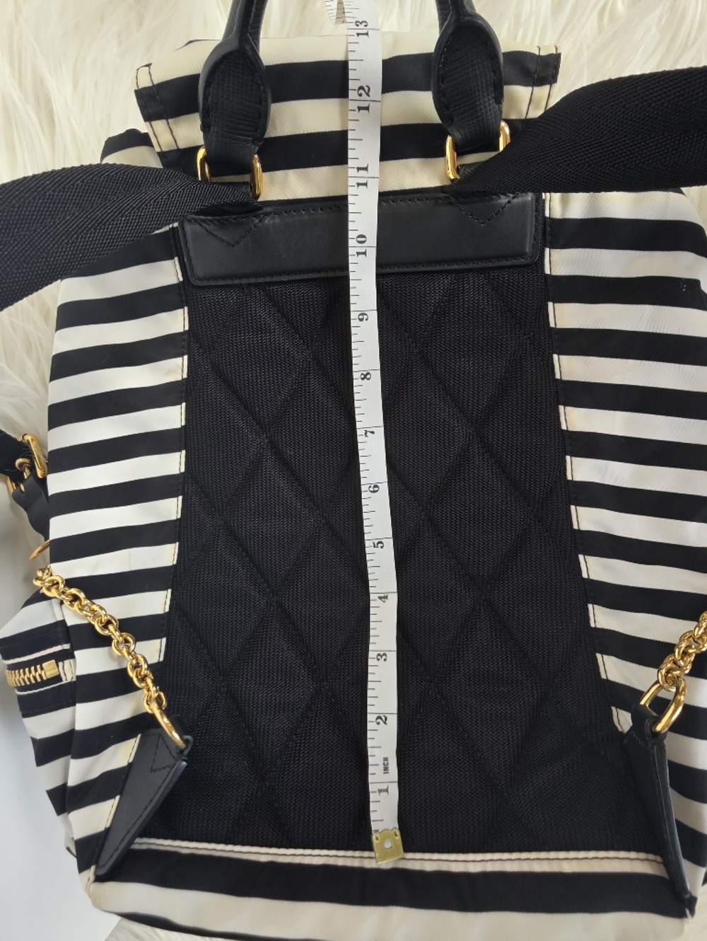 Burberry Black & White Striped Backpack with Embroidered Patches - Picture 16 of 16